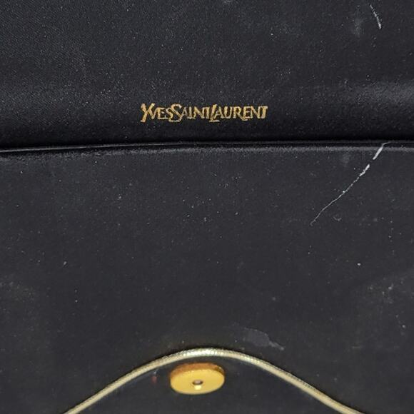 Vintage Yves Saint Laurent Silk Envelope Clutch 9" Black Gold Trim France - Picture 2 of 16